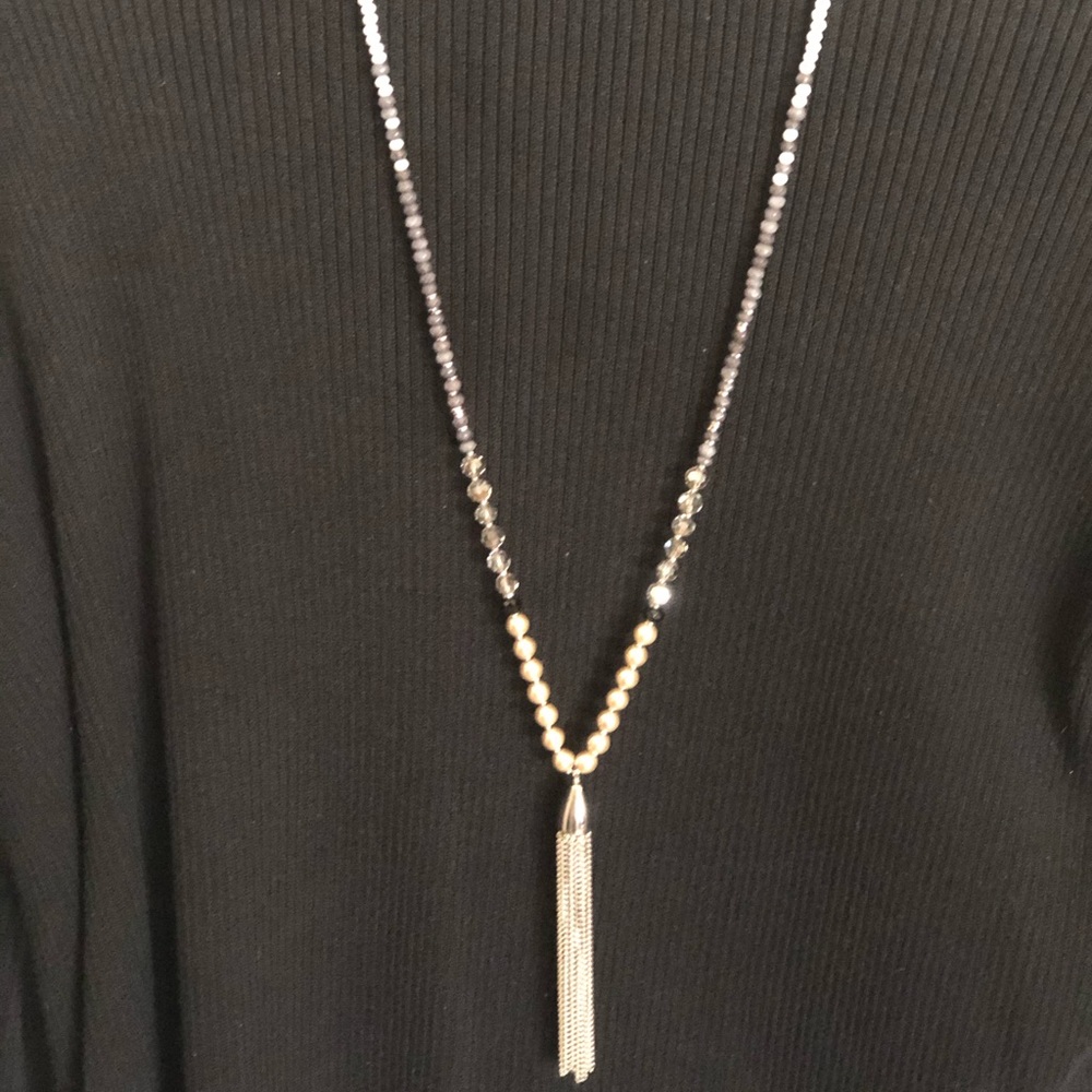 Loft black, silver and white drop necklace